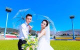 Thủ môn điển trai Nguyễn Hoài Anh tung ảnh cưới lãng mạn chụp trên sân Cẩm Phả