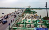 Công trường cầu Vĩnh Tuy giai đoạn 2 những ngày cuối năm 2022 