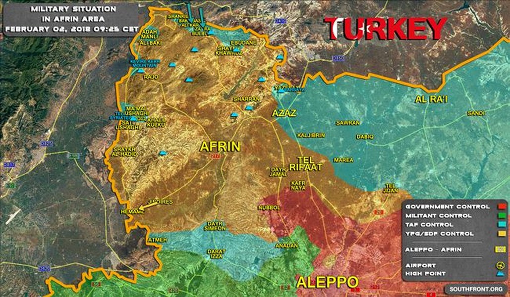 Chiến trường khu vực Afrin tính đên ngày 02.02.2018 theo South Front