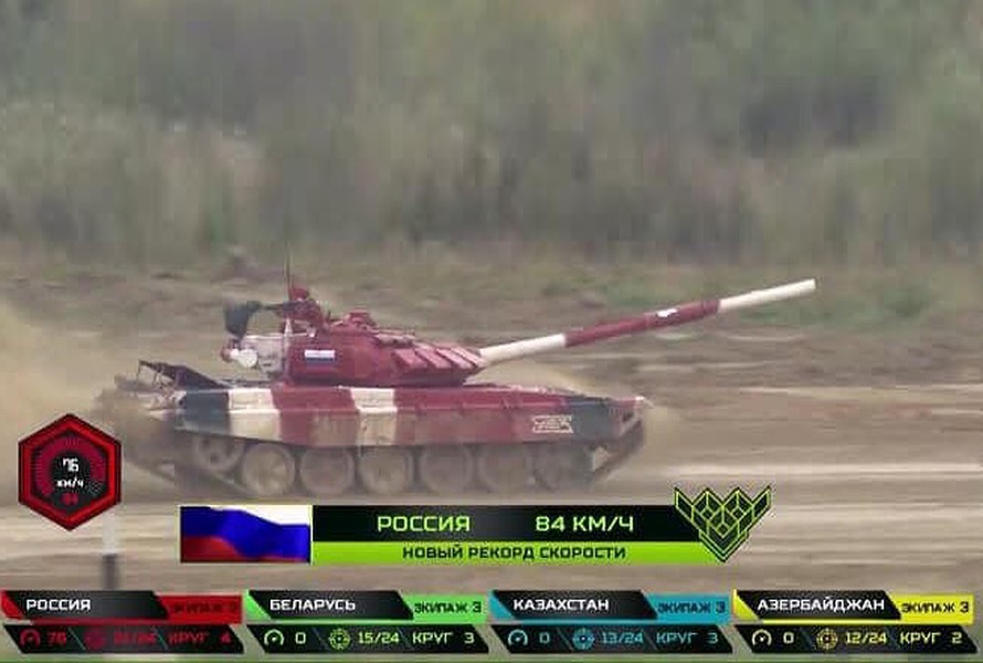 [ẢNH] Bức tốc với 83km/h, Nga bị nghi ngờ độ động cơ khủng cho tăng T-72B3 dự thi