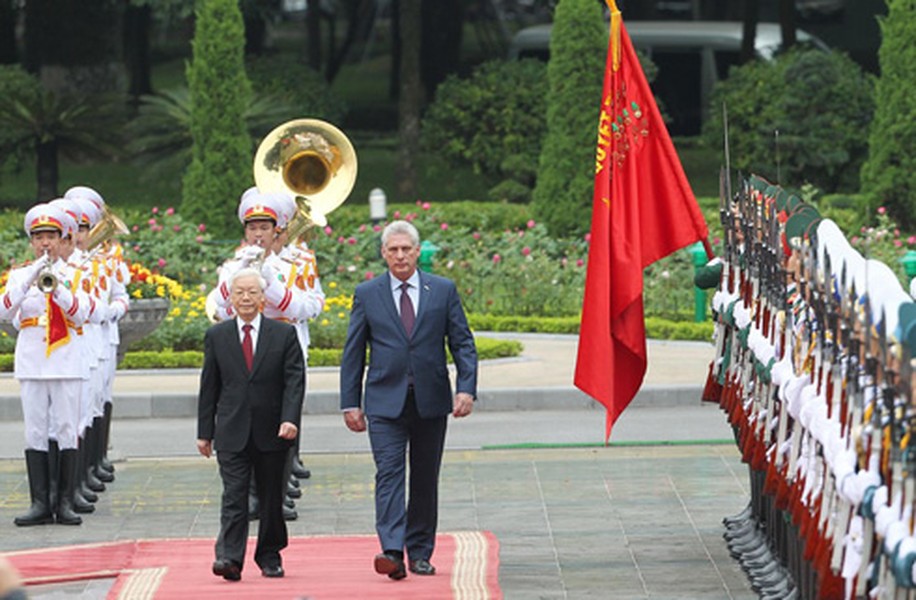 Tổng Bí thư, Chủ tịch nước Nguyễn Phú Trọng đón Chủ tịch Cuba thăm Việt Nam