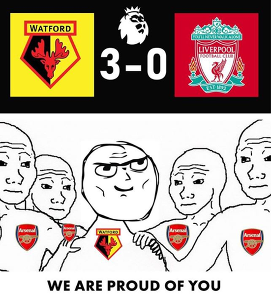 Ảnh chế: Huyền thoại Arsenal hả hê khi Liverpool đứt mạch bất bại