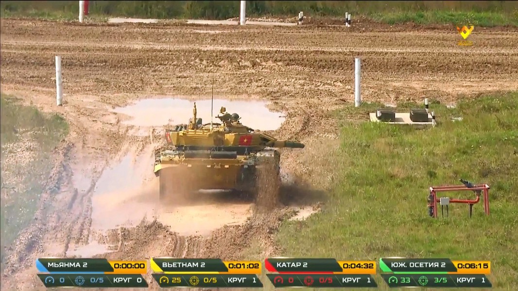 [ẢNH] Đội Việt Nam xuất sắc về đích đầu tiên trong trận hai Tank Biathlon tại Nga