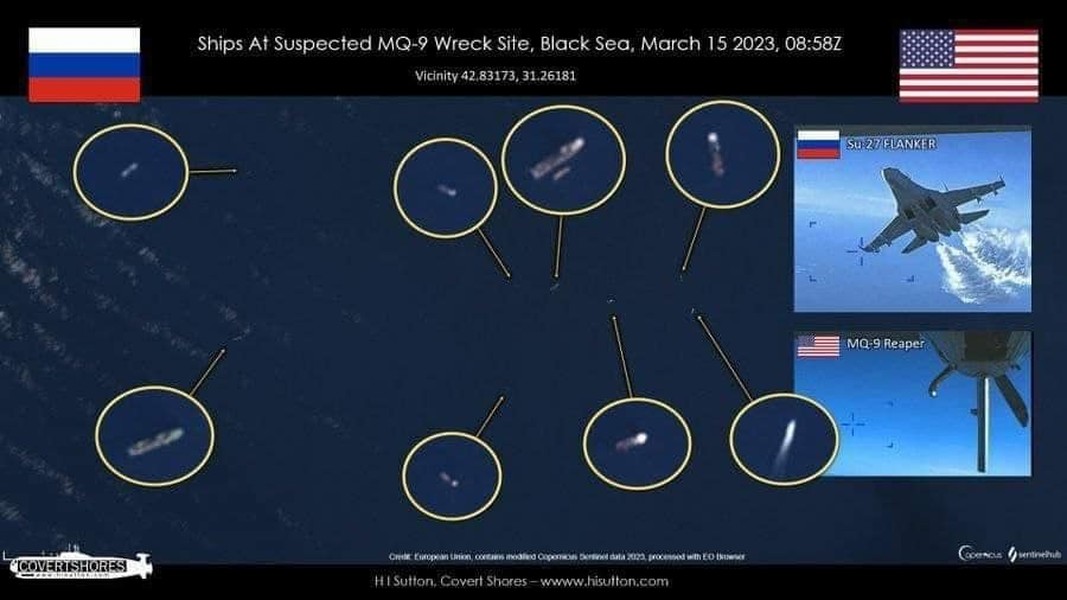 Máy bay Mỹ mang tên lửa áp sát khu vực tàu hải quân Nga trục vớt UAV MQ-9 Reaper