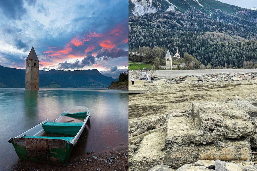 [ẢNH] Ngôi làng ma mị nổi lên từ đáy hồ sau 71 năm bị nhấn chìm