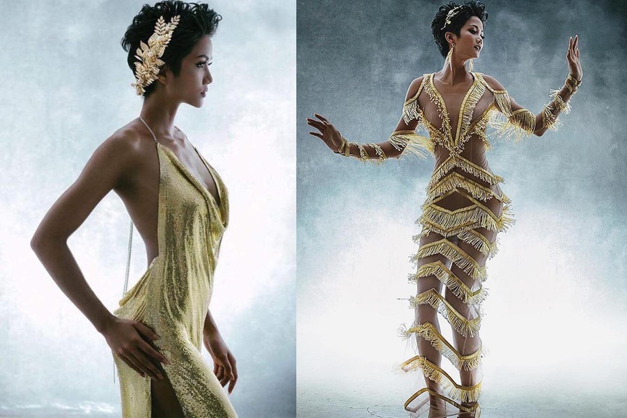 Hình ảnh Hoa hậu H'Hen Niê mới nhất trong váy dát vàng xuyên thấu 