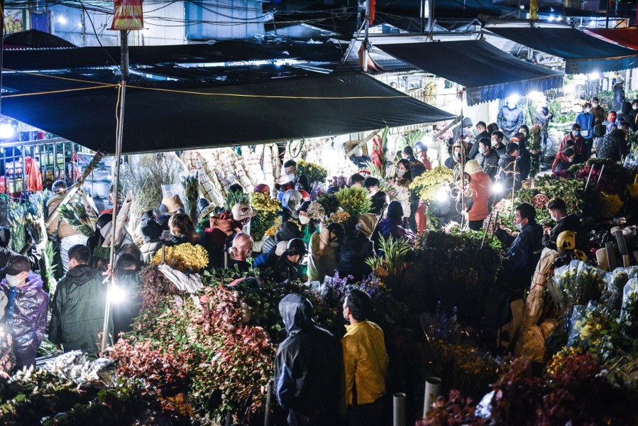 Hình ảnh đặc biệt đêm cuối năm: Người Hà Nội chen chân đội mưa rét đi chợ hoa lớn nhất Thủ đô