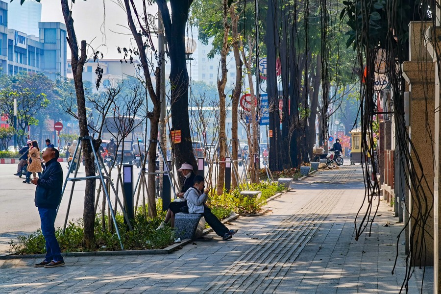 Ngắm hàng ghế đá tối giản tuyệt đẹp trong nắng xuân trên phố Nguyễn Chí Thanh
