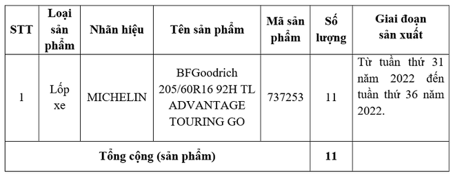 Thu hồi lốp BFGOODRICH 205/60R16 92H TL ADVANTAGE TOURING GO của Công ty TNHH Michelin Việt Nam ảnh 2