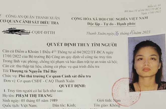 Cơ quan điều tra ra quyết định truy tìm Phạm Thị Trang ảnh 2