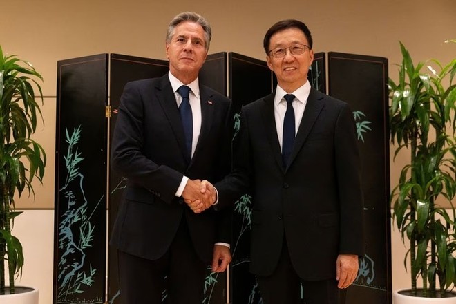Ngoại trưởng Mỹ Antony Blinken và Phó Chủ tịch Trung Quốc Hàn Chính ảnh 1