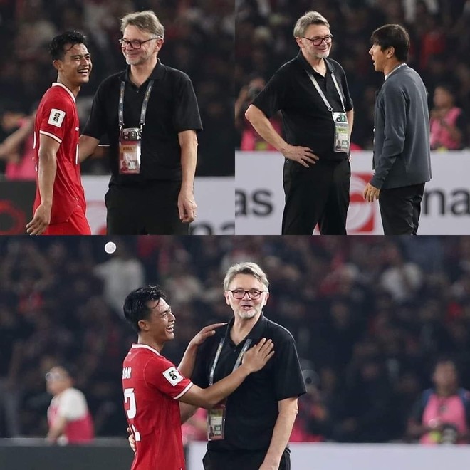 Trong lúc cầu thủ Việt Nam tiến tới chào cám ơn cổ động viên thì ông Troussier tiến tới tươi cười, trò chuyện với các thành viên tuyển Indonesia sau trận thua của đội nhà trên sân Bung Karno, tối 21-3