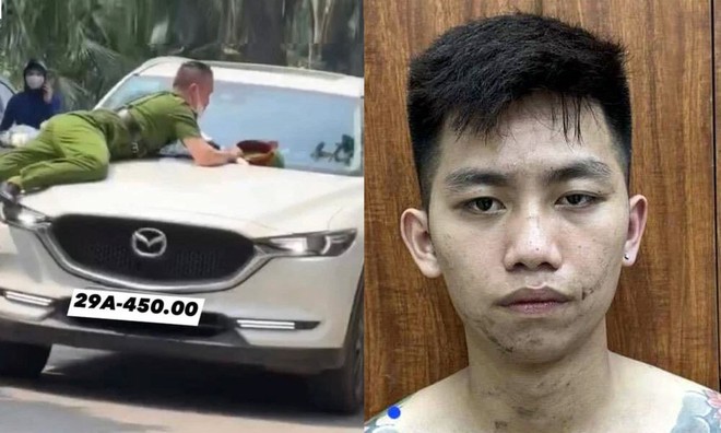 Đối tượng không bằng lái điều khiển xe hất Cảnh sát lên nắp capo